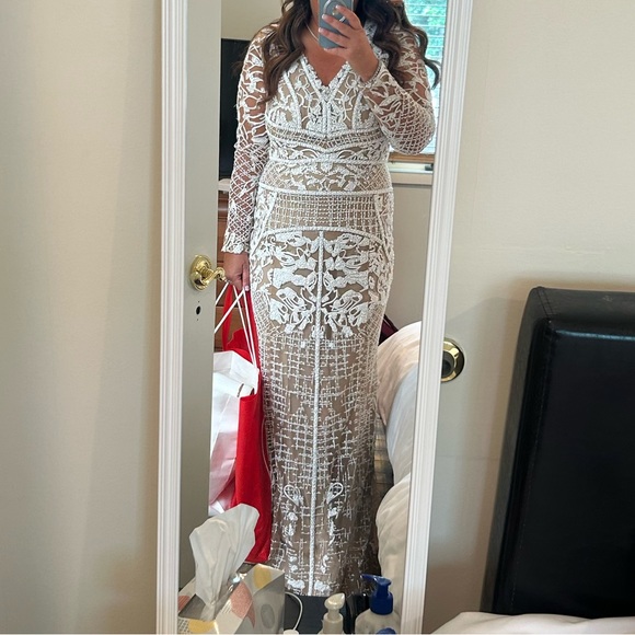 Selling this J Mendel white beaded gown in a size 10. Worn once. - Picture 3 of 4